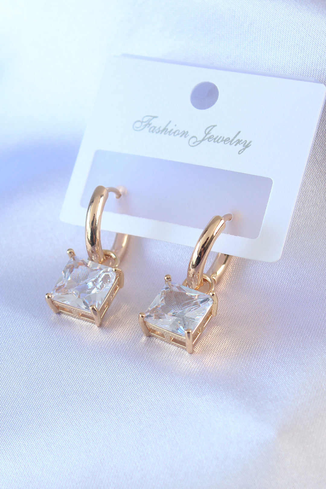 EBJ Gold Color Square Brass Earrings with Zircon Stone for Women - Livry-Gargan