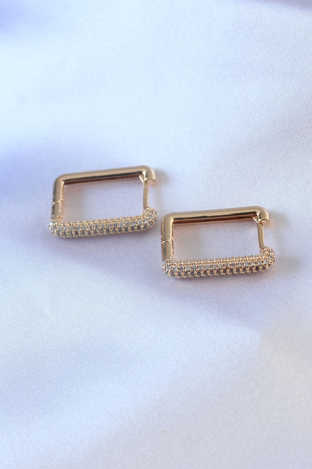 EBJ Gold Color Square Model Brass Earrings with Zircon Stone - Cheshunt