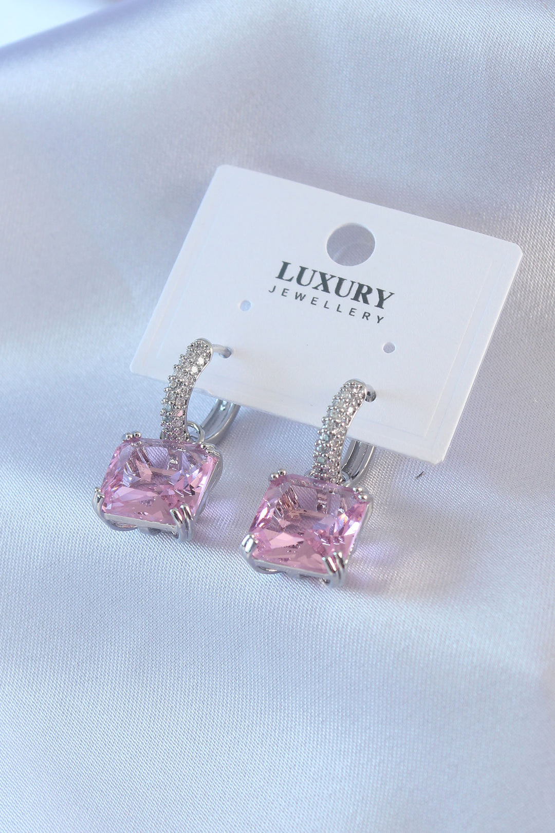 EBJ VIP Series Gold Color Zircon Square Pink Zircon Stone Women's Earrings - Galeana