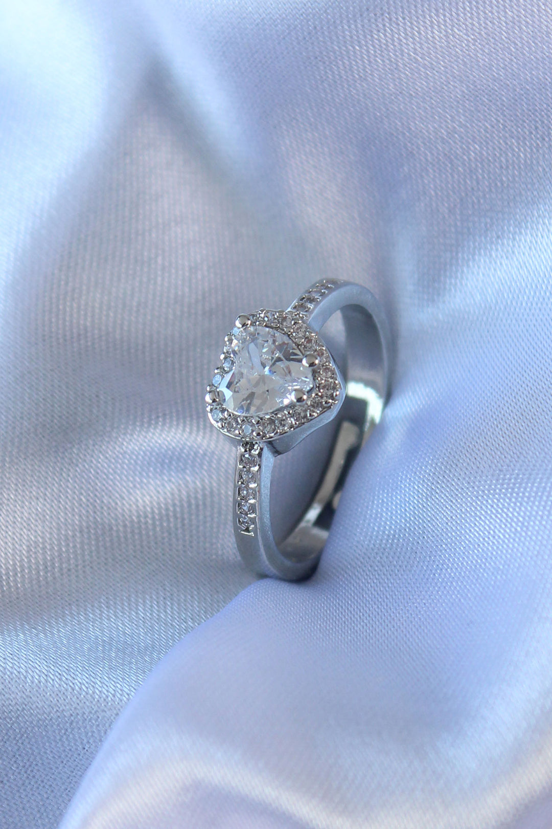 EBJ Silver Color Heart Zircon Stone Charm Model Brass Women's Ring - Ashton