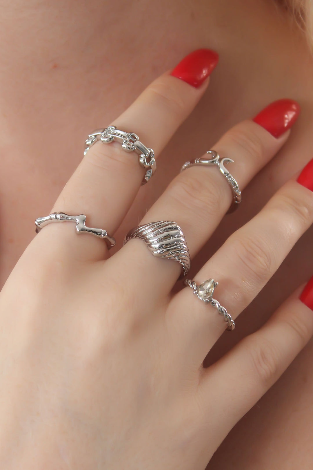 EBJ Silver Color Spiral Model Ring with Zircon Stone for Women Combination - Cholet