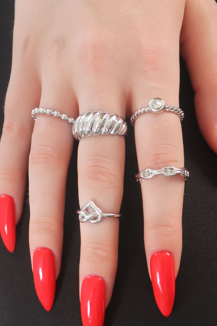 EBJ Silver Color Heart Figure Spiral Model with Zircon Stone Ladies Ring Combination - Taylor