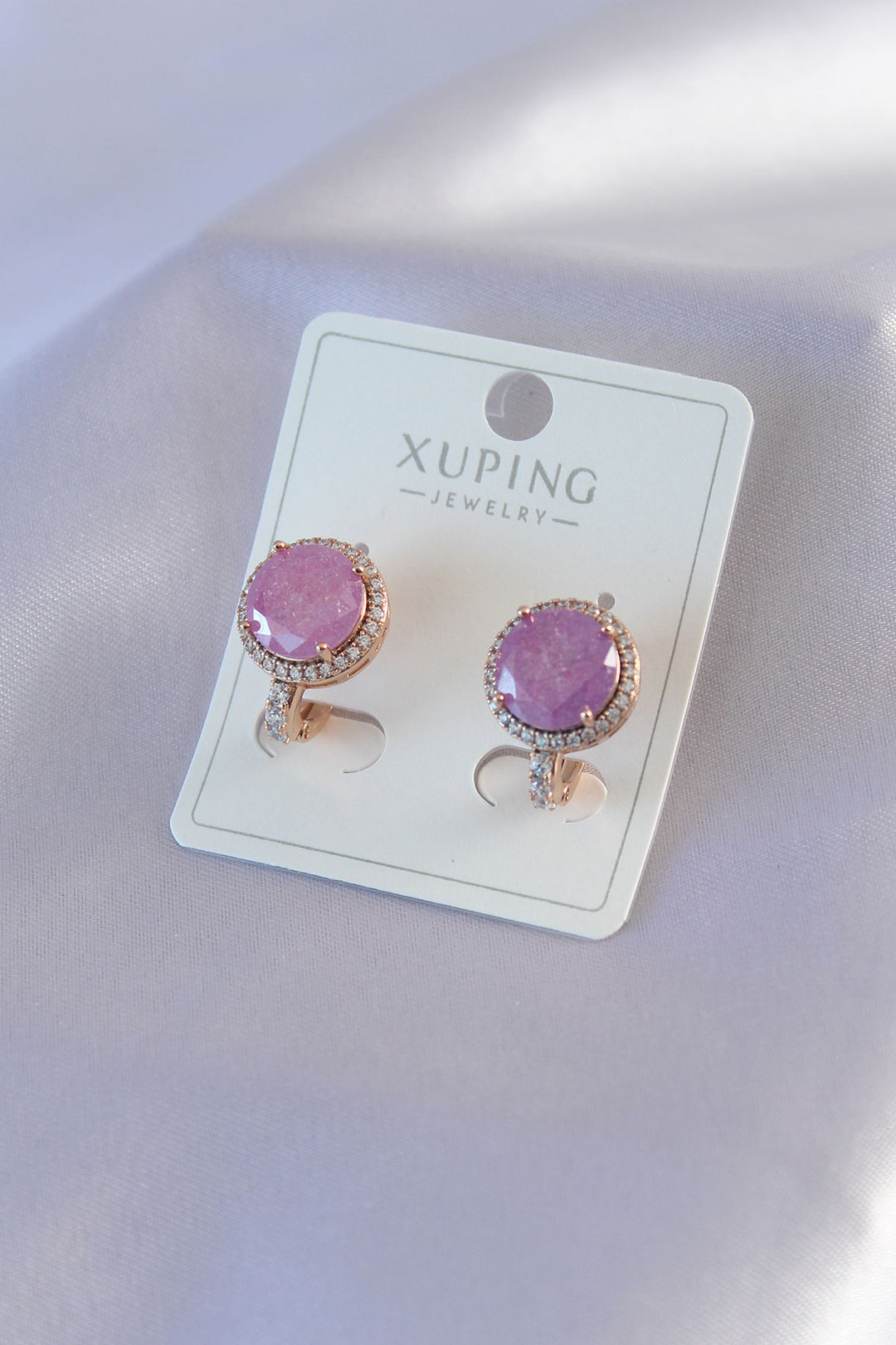 EBJ Gold Color Pink Crystal Stone Zircon Stone Detail Xuping Women's Earrings - Caivano