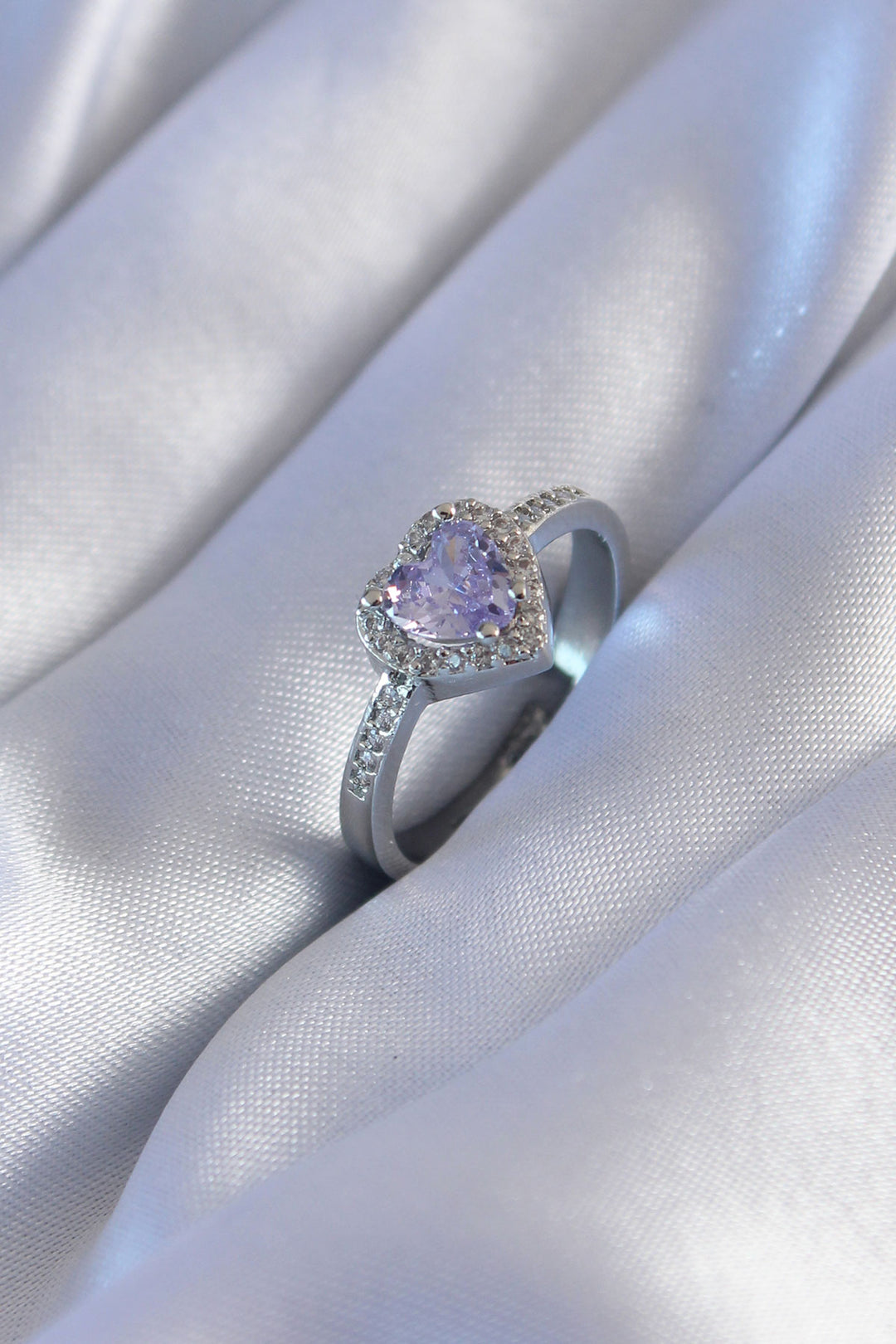 EBJ Silver Color Zircon Stone Heart Model Brass Charm Women's Ring - Olbia
