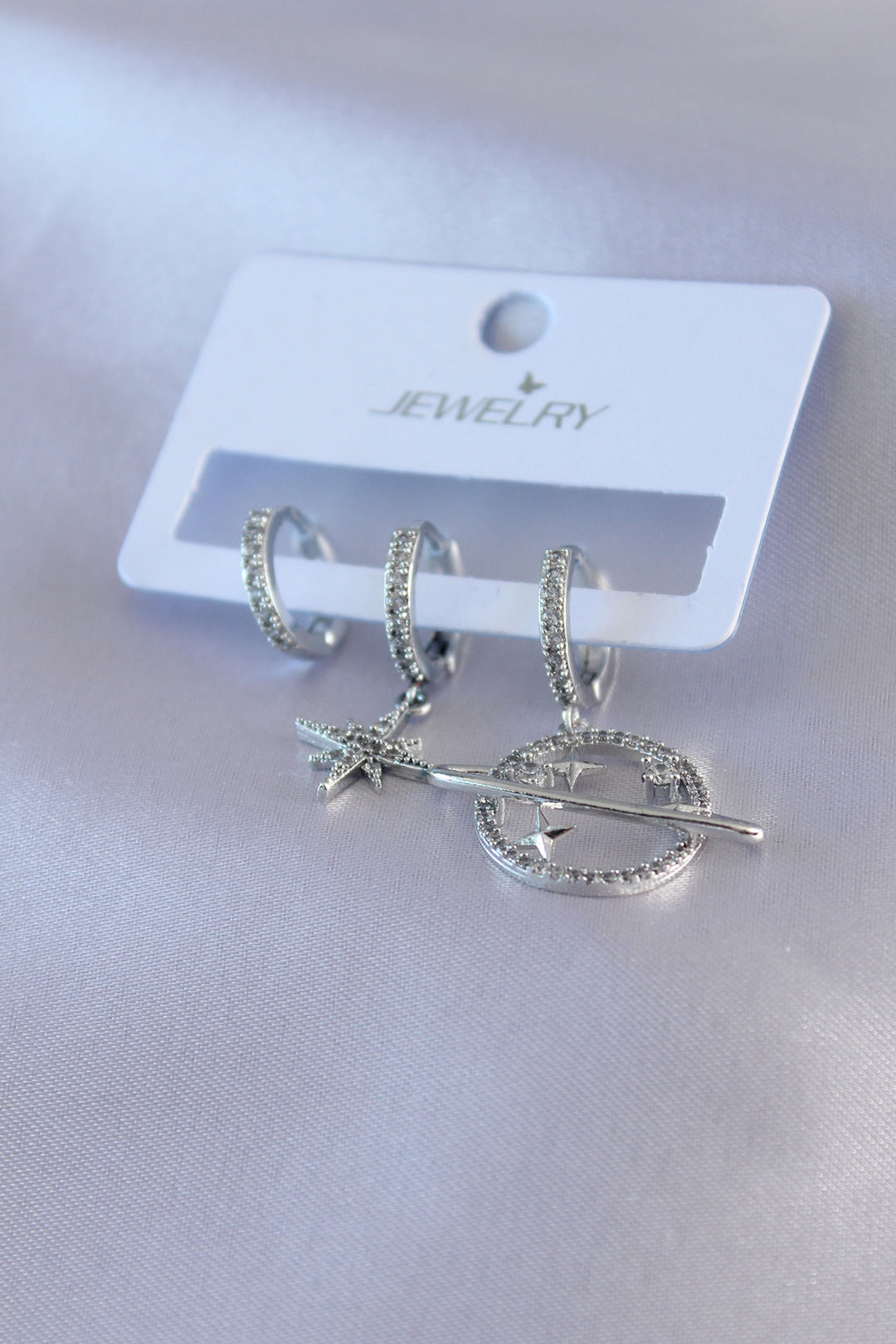 EBJ Silver Color Brass Women's Earrings with Zircon Stone Star Design - Lévis