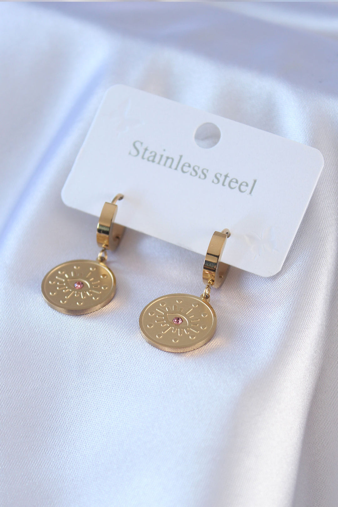 EBJ 316L Steel Gold Color Eye Processing Zircon Stone Detail Women's Earring - Peabody