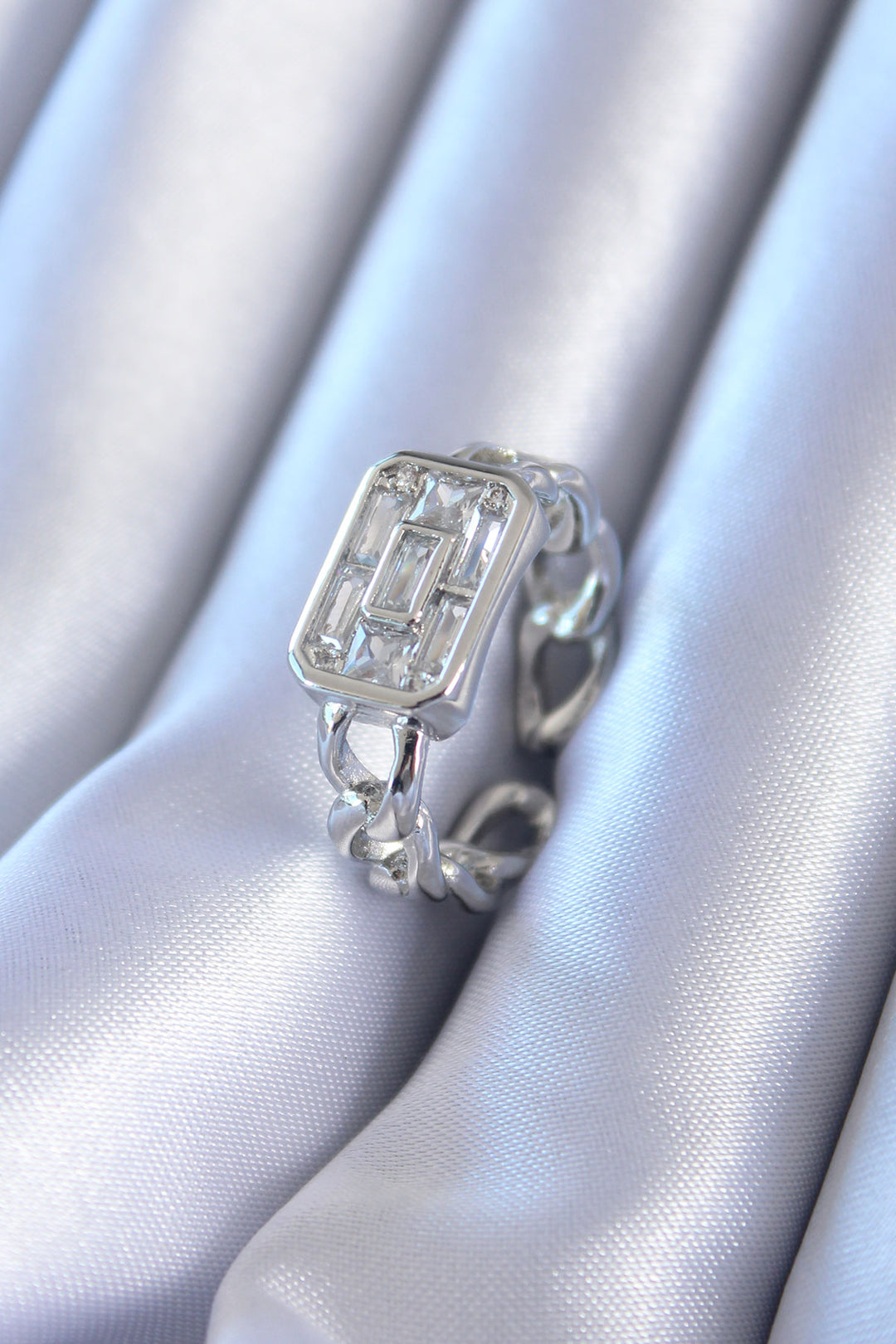 EBJ Silver Color Zircon Stone Chain Model Women's Ring - Halifax