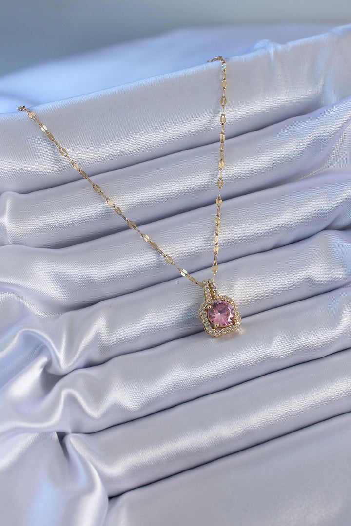 EBJ 316L Steel Gold Color Pink Zircon Stone Model Women's Necklace - Monterey Park
