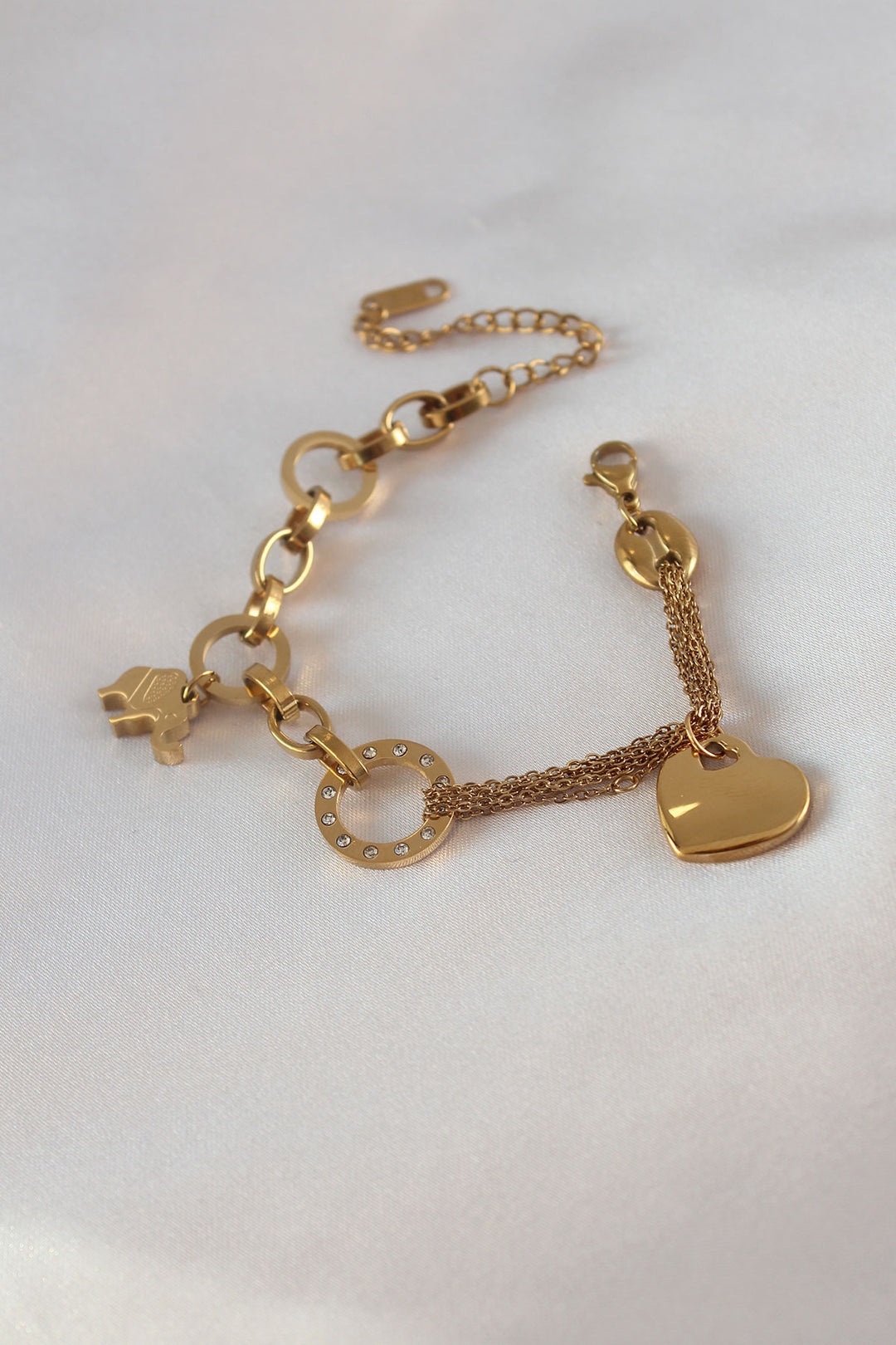 EBJ 316L Steel Gold Color 2-Piece Chain Model Zircon Stone Detail Women's Bracelet - Walsall
