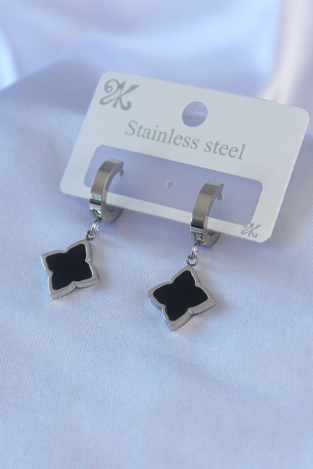 EBJ 316L Stainless Steel Silver Color Black Flower Pattern Women's Earring - Edmonton