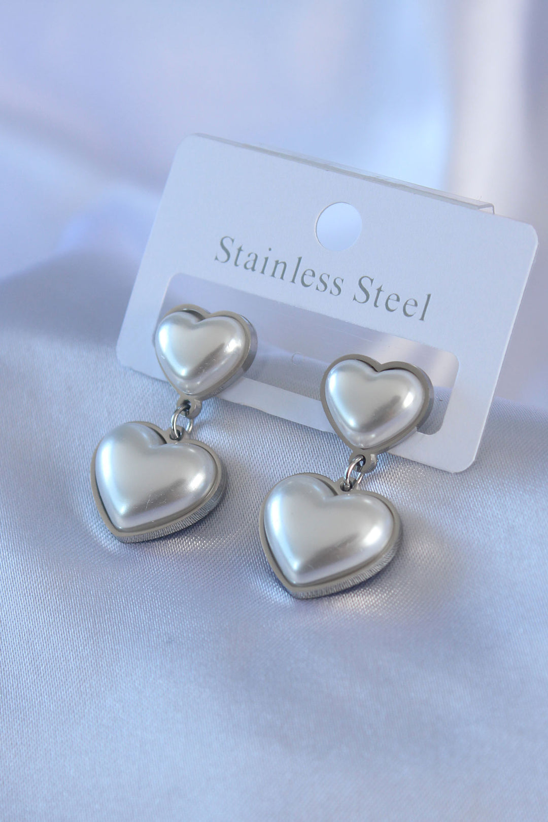 EBJ 316L Stainless Steel Silver Color 2-Piece Pearl Heart Model Women's Earrings - Victoria