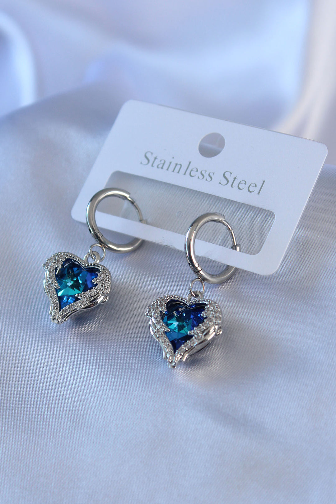 EBJ 316L Stainless Steel Silver Color Blue Crystal Stone Heart Model Zircon Stone Women's Earring - Brasschaat