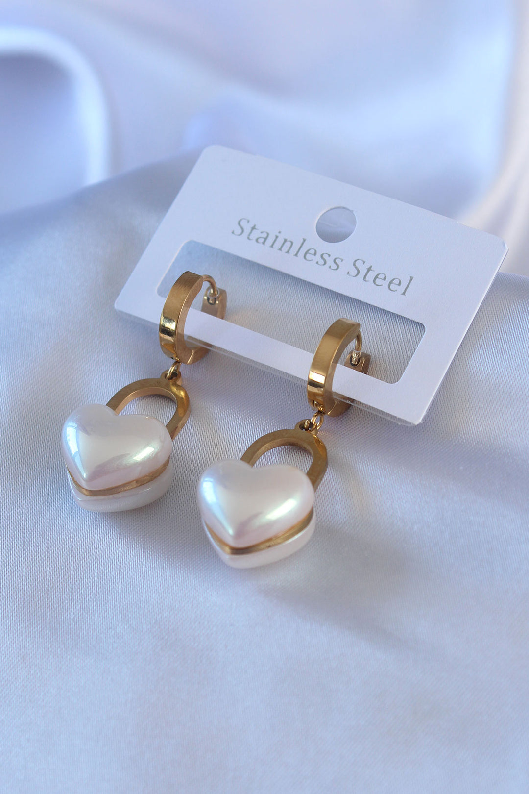EBJ 316L Steel Gold Color Pearl Lock Heart Model Women's Earring - Middleton