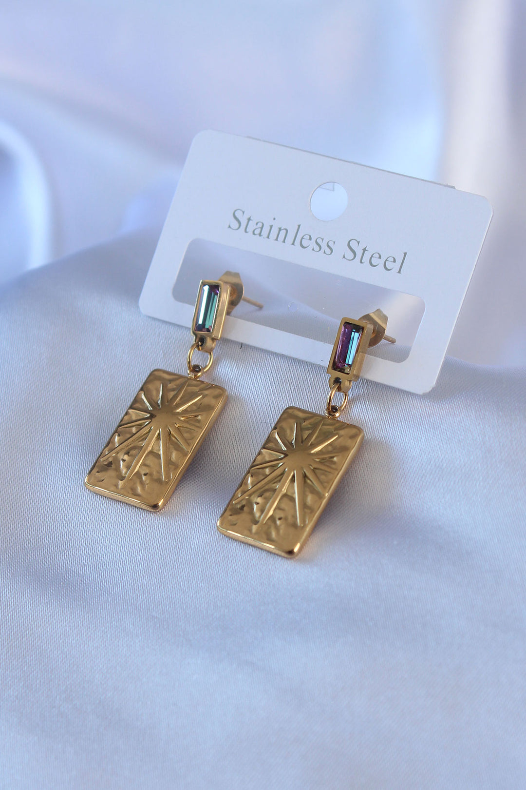 EBJ 316L Steel Gold Color Processing Plate Model Crystal Stone Detail Women's Earring - Bergisch Gladbach