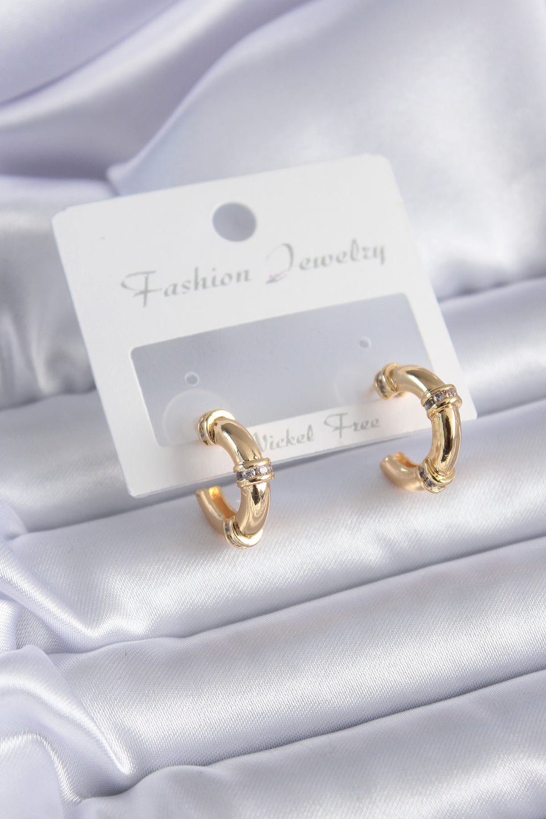 EBJ Gold Color Zircon Stone Detail Ring Model Brass Women's Earrings - Jaén