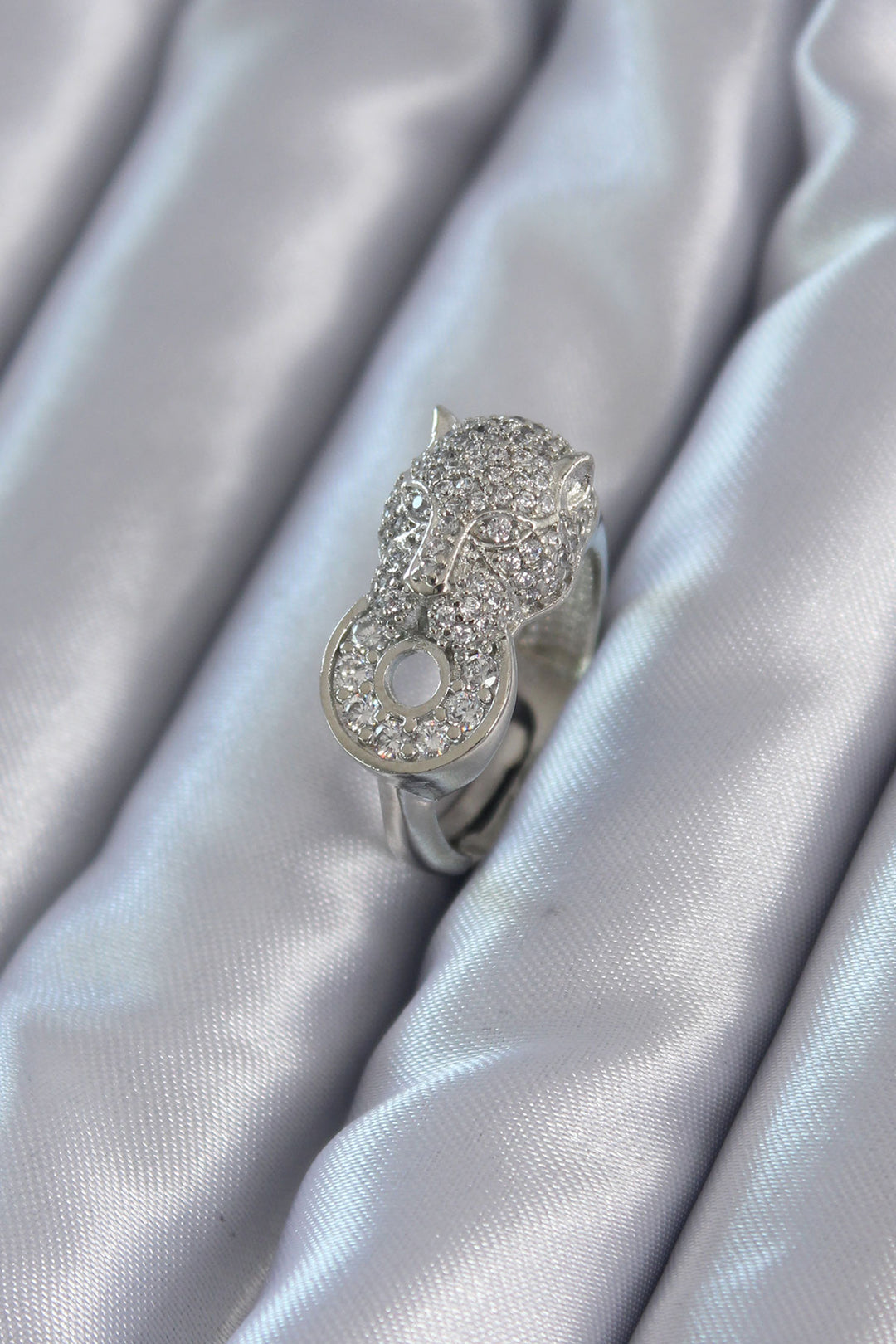 EBJ Adjustable Brass Women's Ring with Zircon Stone Silver Color Tiger Model - Portugalete