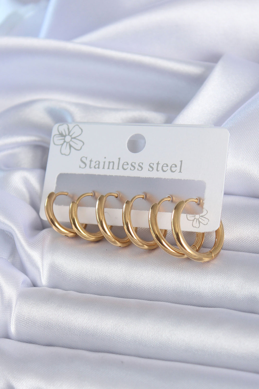 EBJ 316L Stainless Steel Gold Color Ring Model Women's Earring Set - Poti