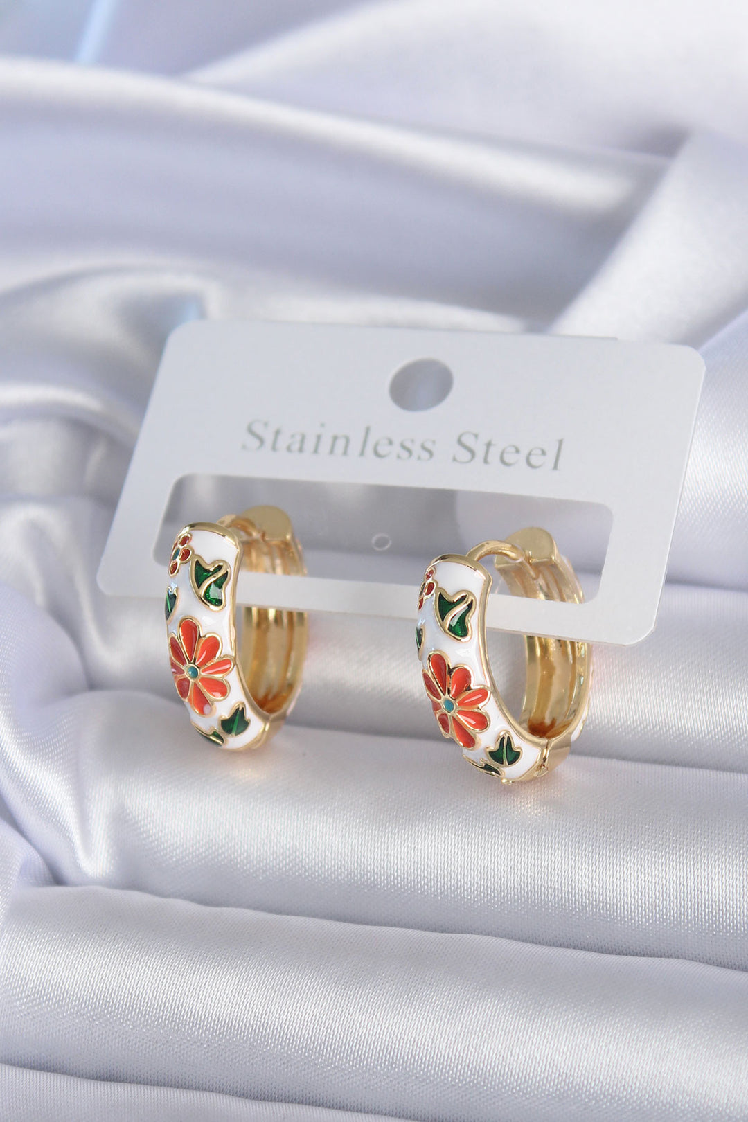 EBJ Rice Gold Color White Color Flower Embroidery Detail Women's Earrings - Salem