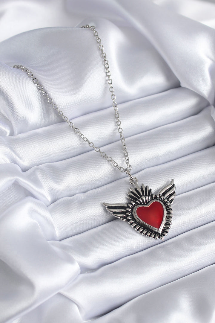 EBJ Silver Color Winged Red Heart Model Women's Necklace - Hamburg