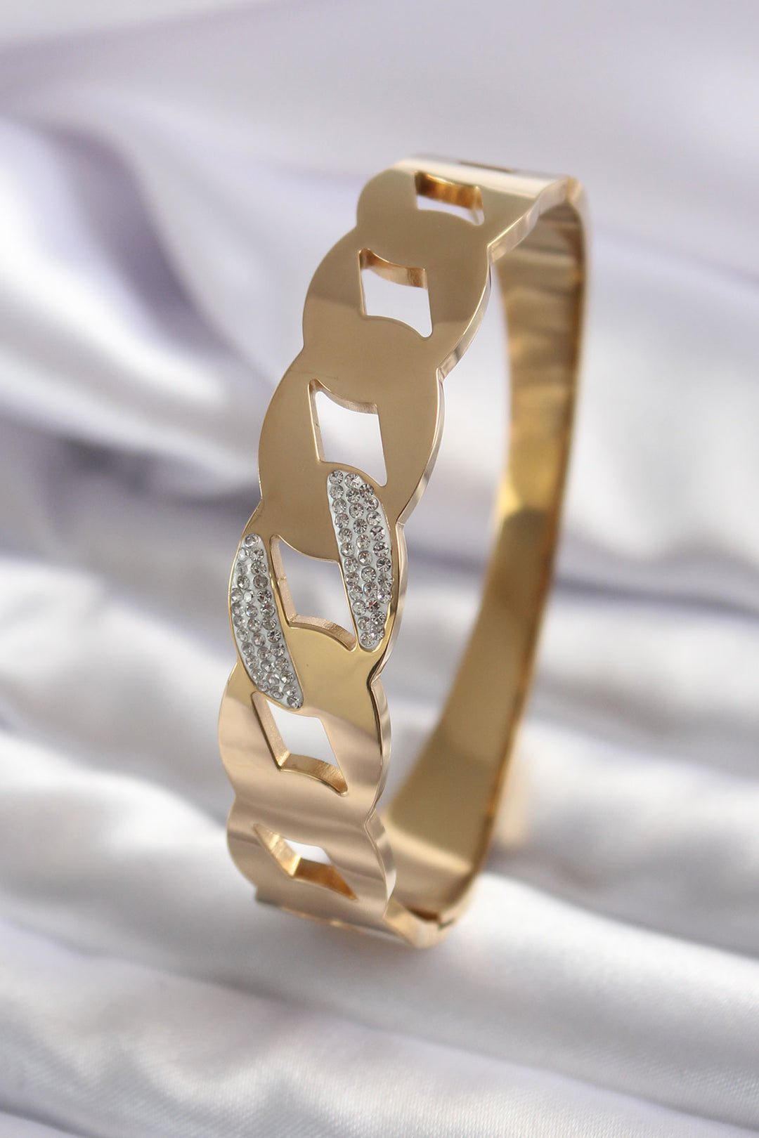 EBJ 316L Steel Gold Color Chain Model with Zircon Stone Detail Women's Bracelet - Braunschweig
