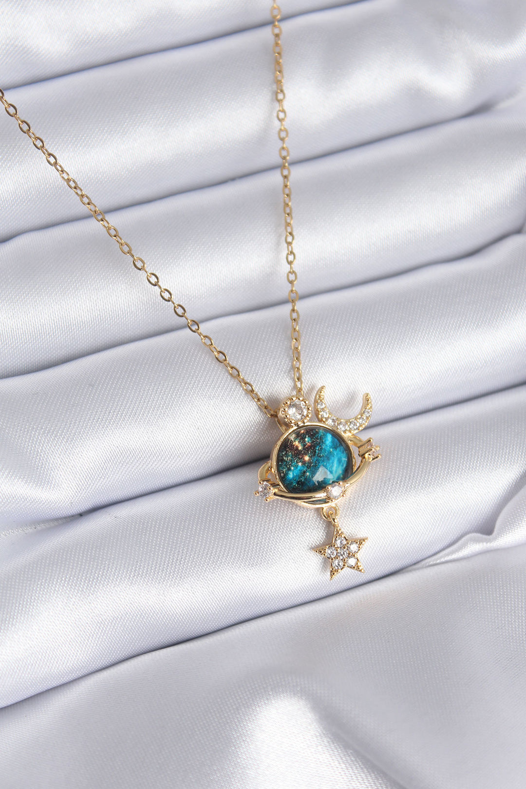 EBJ 316L Steel Gold Color Planet Model with Zircon Stone Star Model Women's Necklace - Skelmersdale