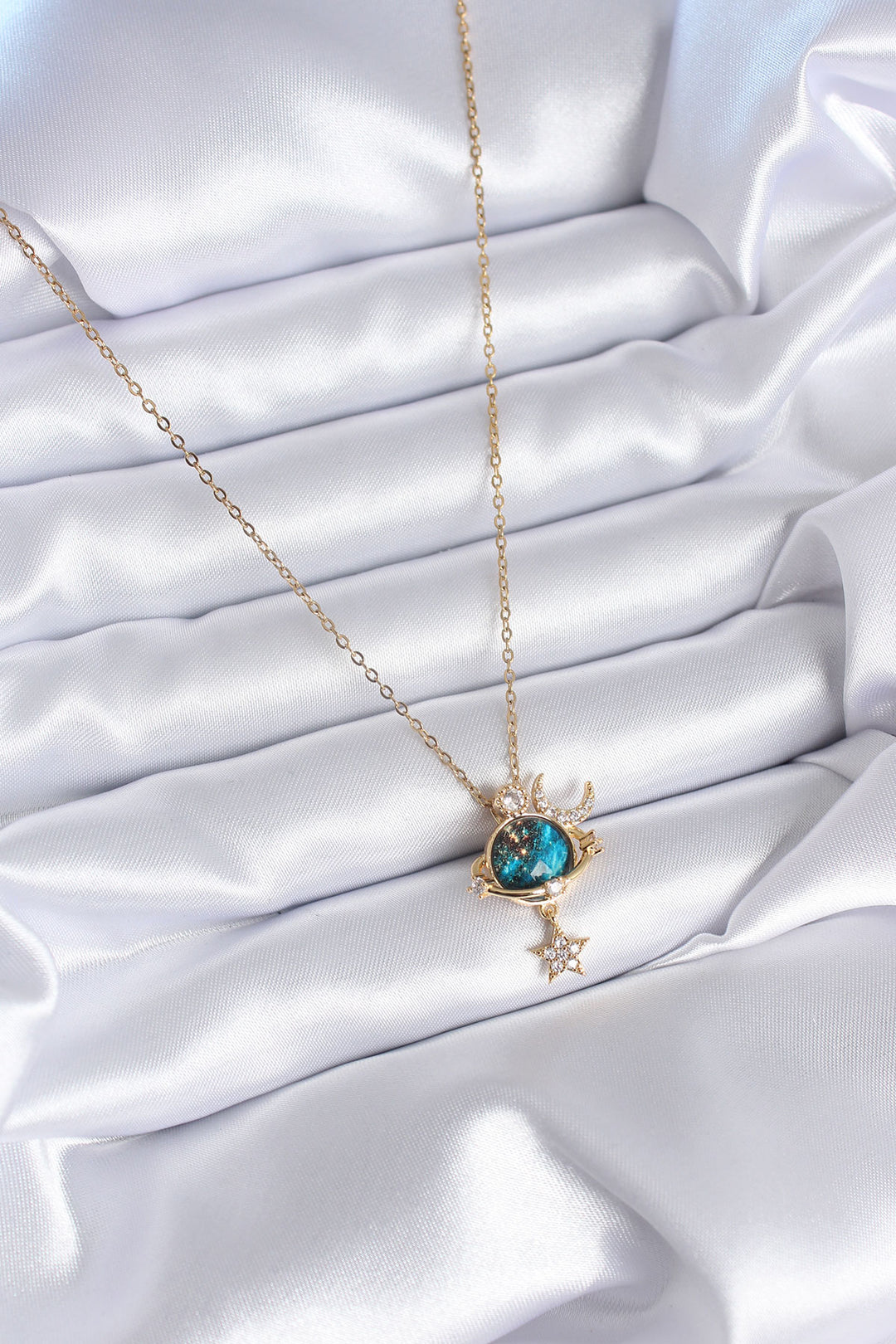 EBJ 316L Steel Gold Color Planet Model with Zircon Stone Star Model Women's Necklace - Skelmersdale