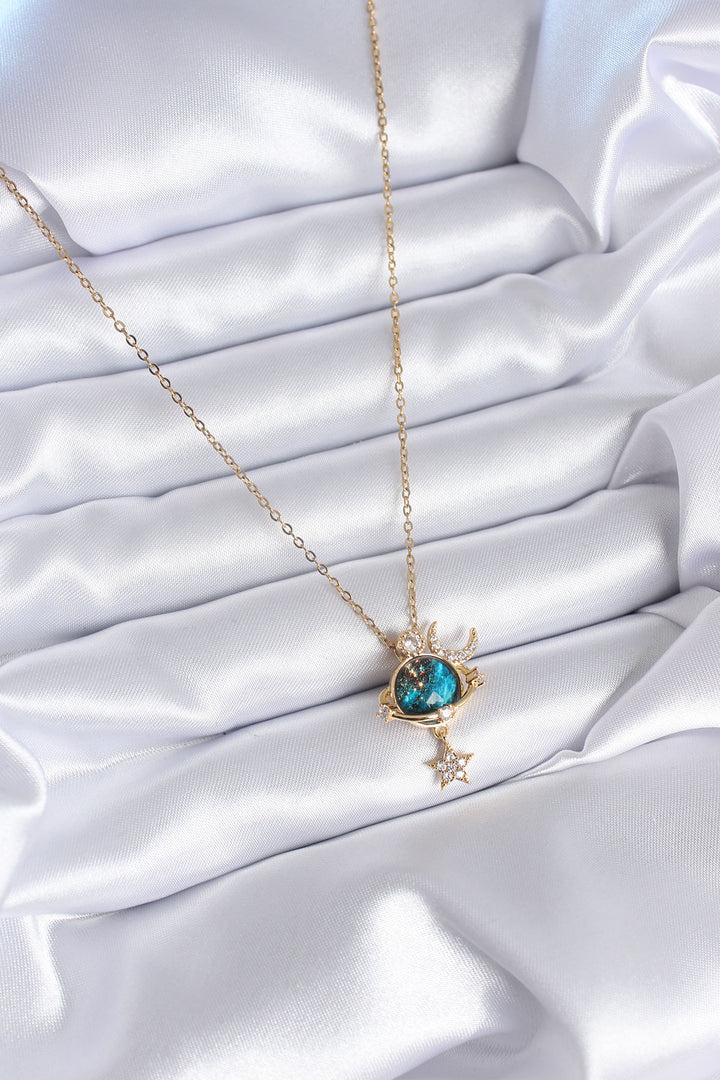 EBJ 316L Steel Gold Color Planet Model with Zircon Stone Star Model Women's Necklace - Skelmersdale
