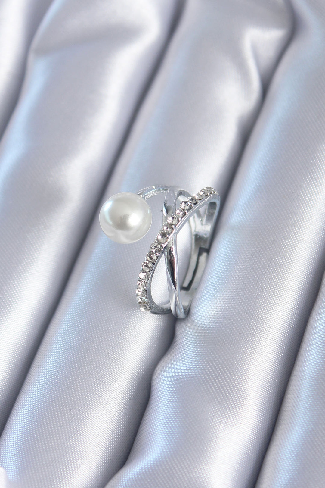 EBJ Silver Color Zircon Stone Pearl Women's Ring - Binghamton