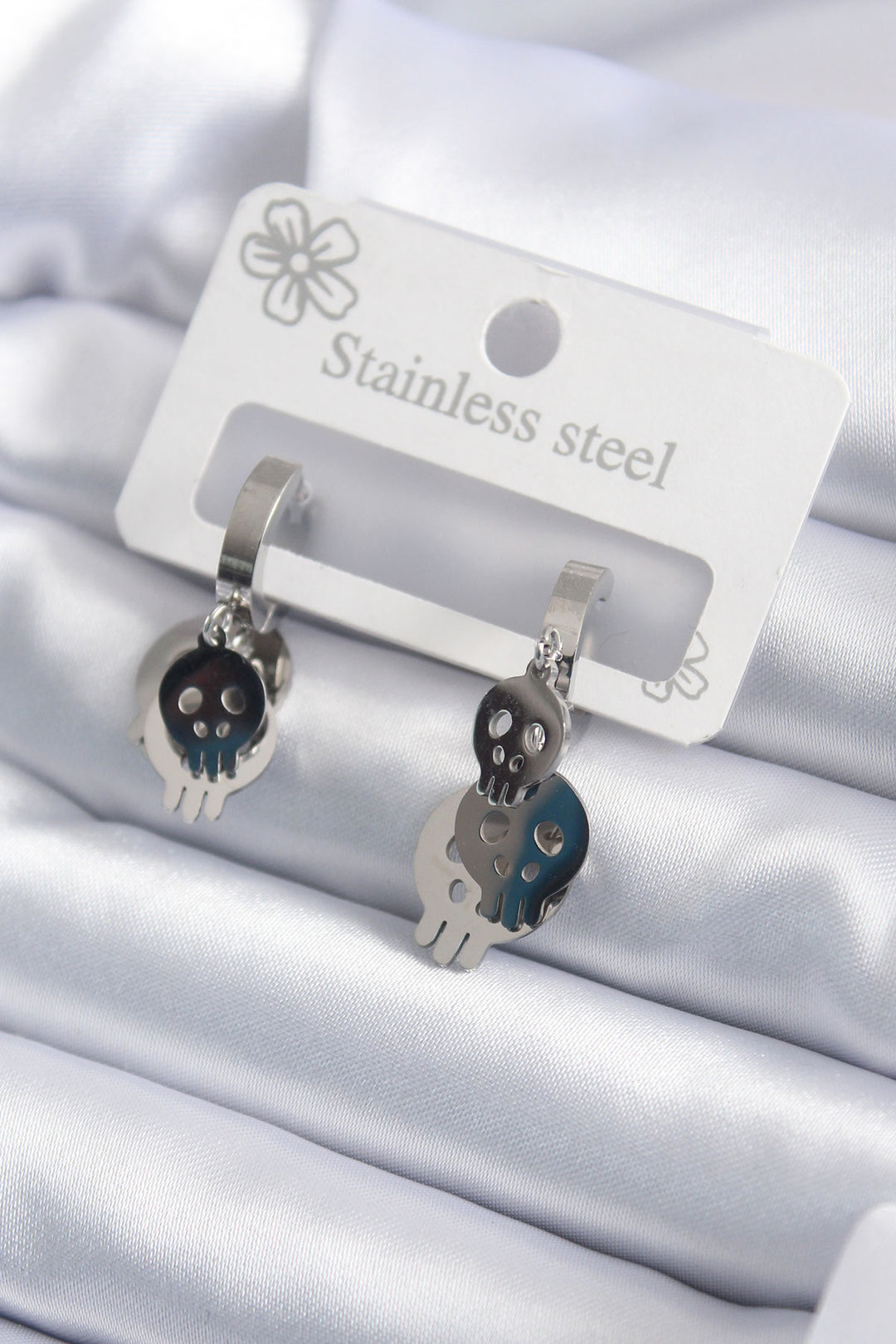 EBJ 316L Stainless Steel Silver Color Dangle Dry Skull Model Women's Earring - Kaarst