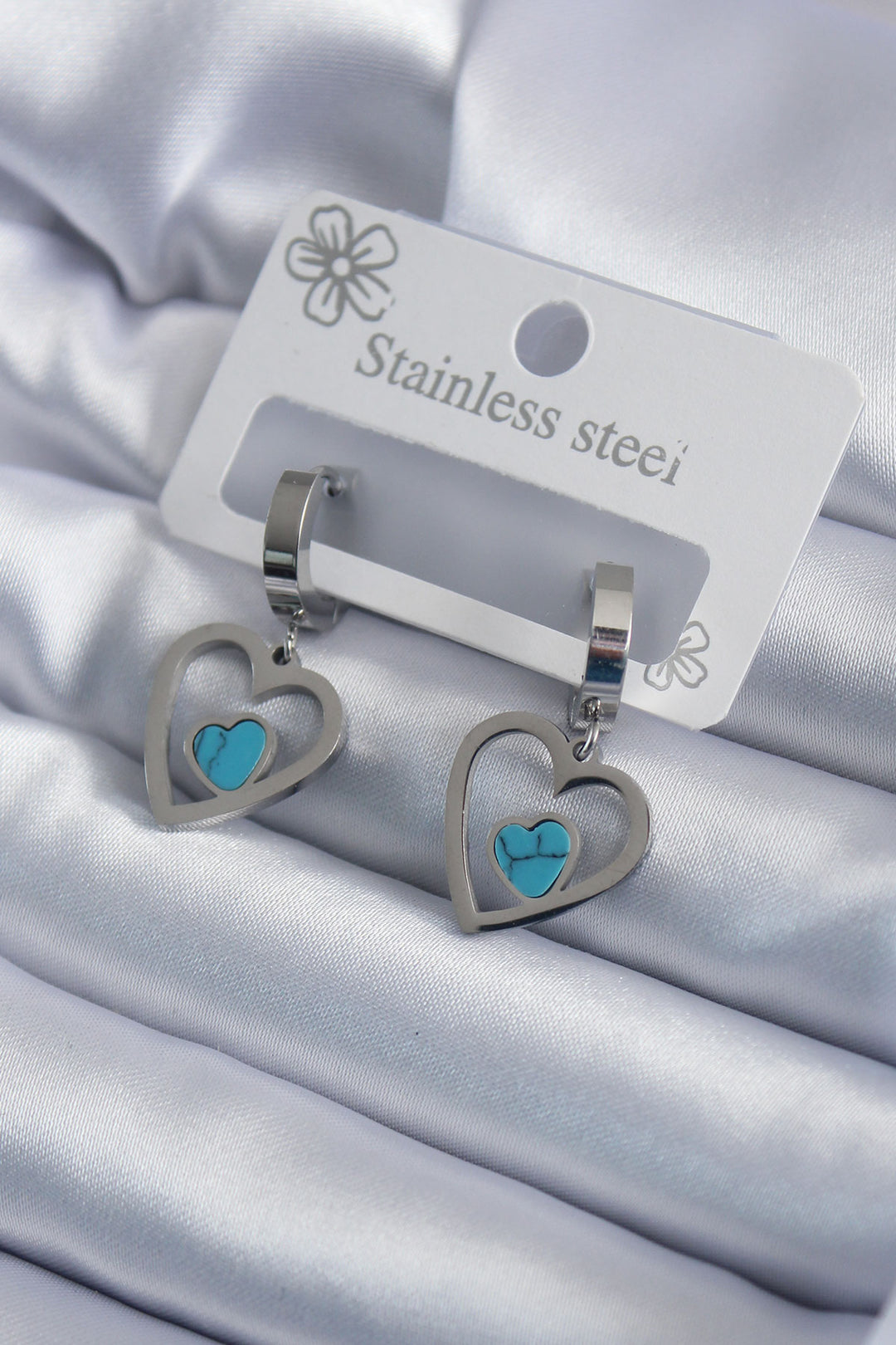 EBJ 316L Stainless Steel Silver Color Heart Model Blue Stone Detail Women's Earring - Caluire-et-Cuire