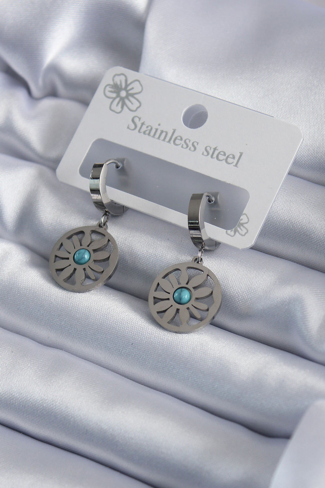 EBJ 316L Stainless Steel Silver Color Daisy Model Blue Stone Detail Women's Earring - Joliet