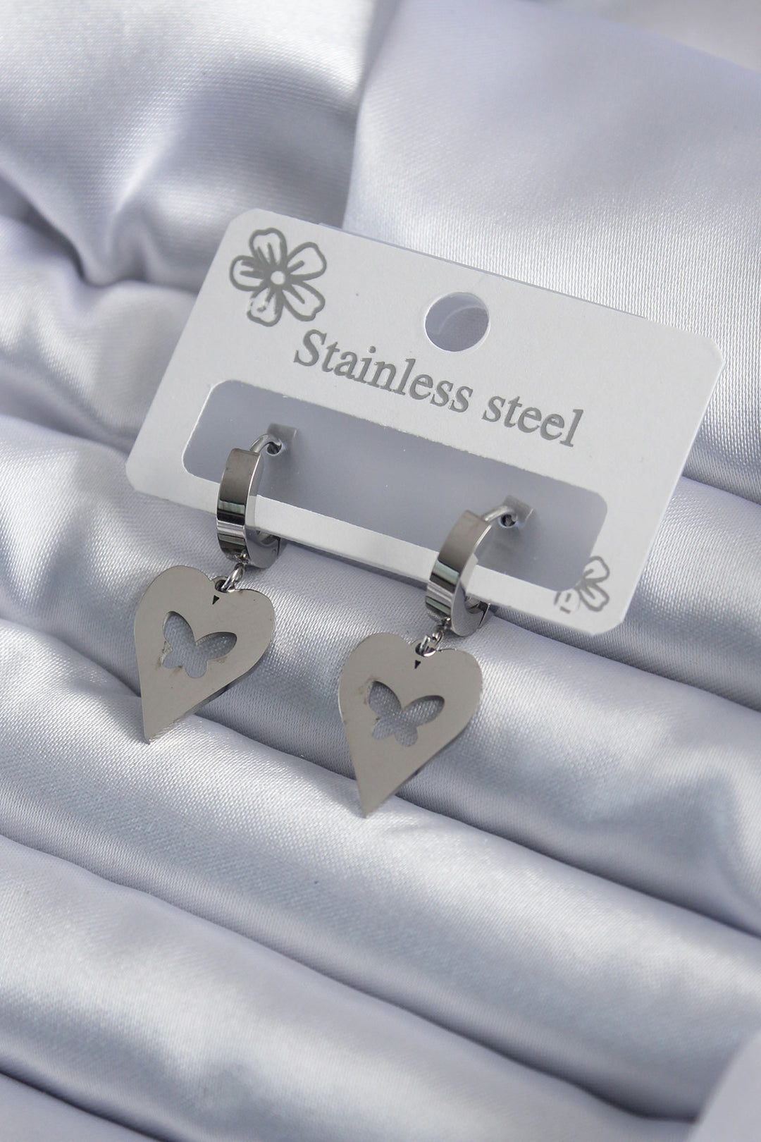 EBJ 316L Stainless Steel Silver Color Heart Model Butterfly Embroidery Women's Earrings - Lexington