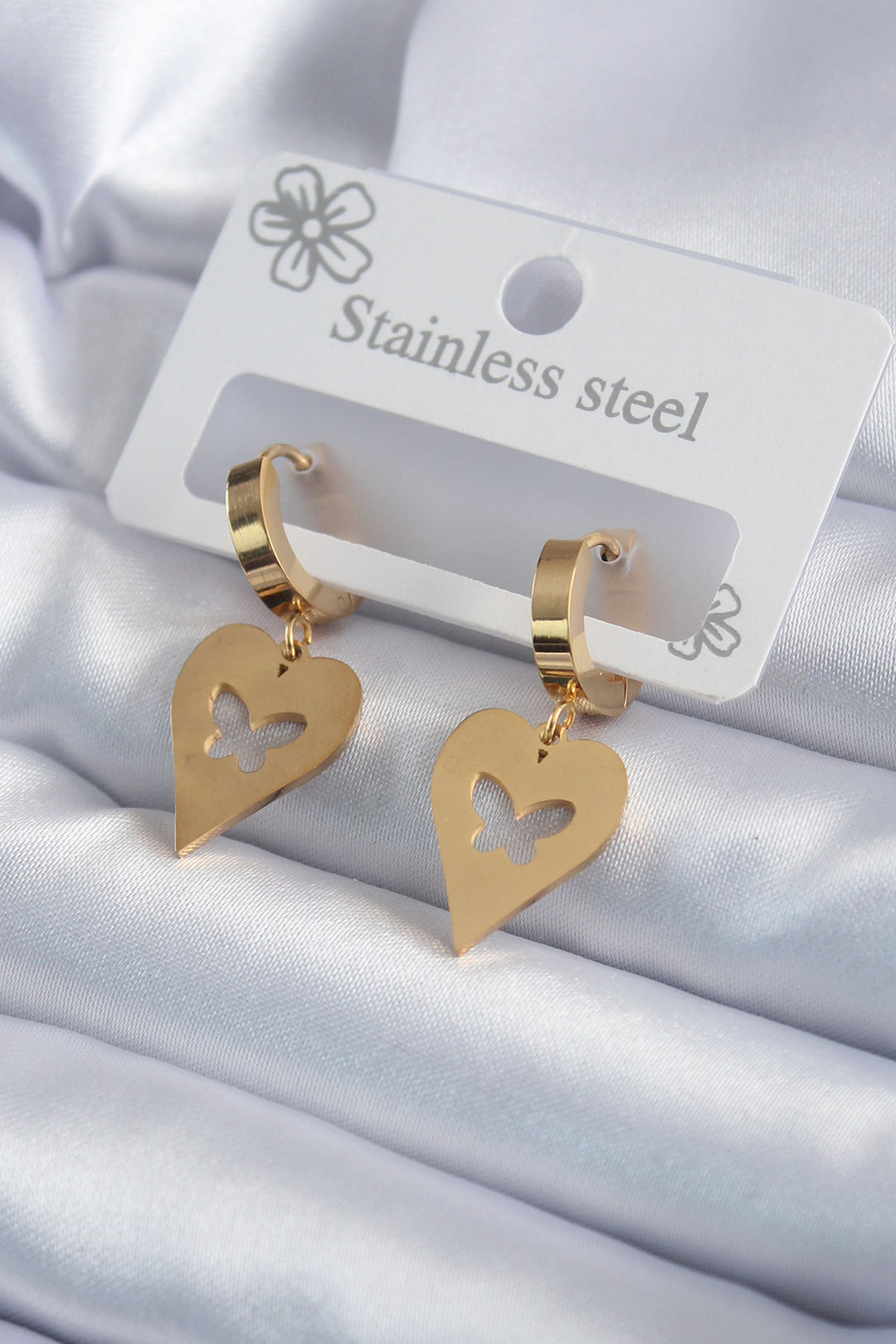 EBJ 316L Steel Gold Color Heart Shaped Butterfly Embroidery Women's Earrings - Bottrop