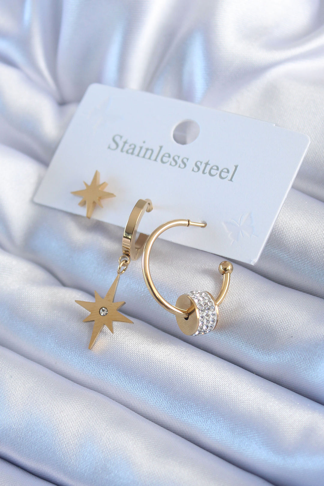 EBJ 316L Steel Gold Color North Star Model Zircon Stone Detail Women's Earring - Wakefield
