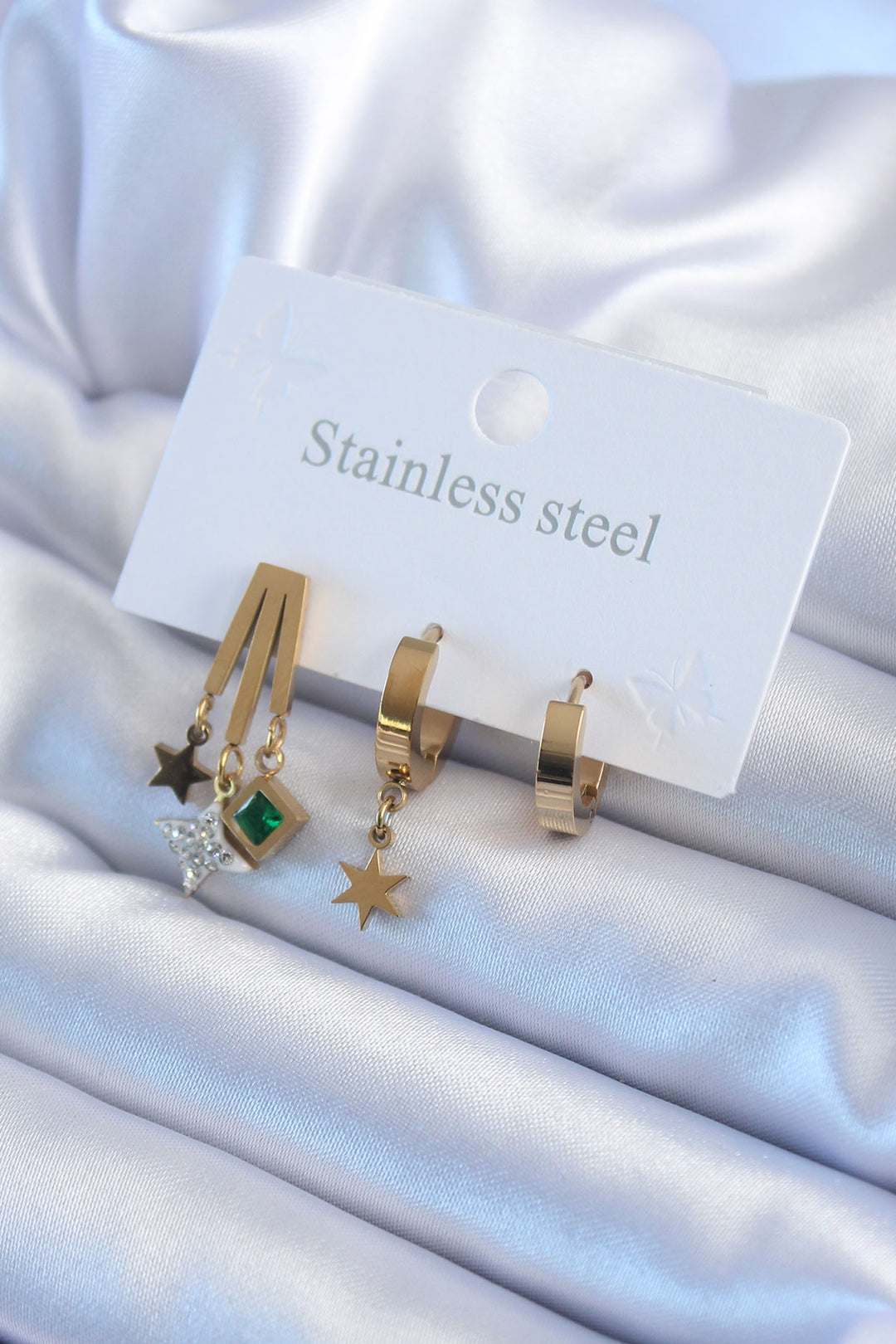 EBJ 316L Steel Gold Color Zircon Stone Star Model Star Detail Women's Earring - Cape Coral