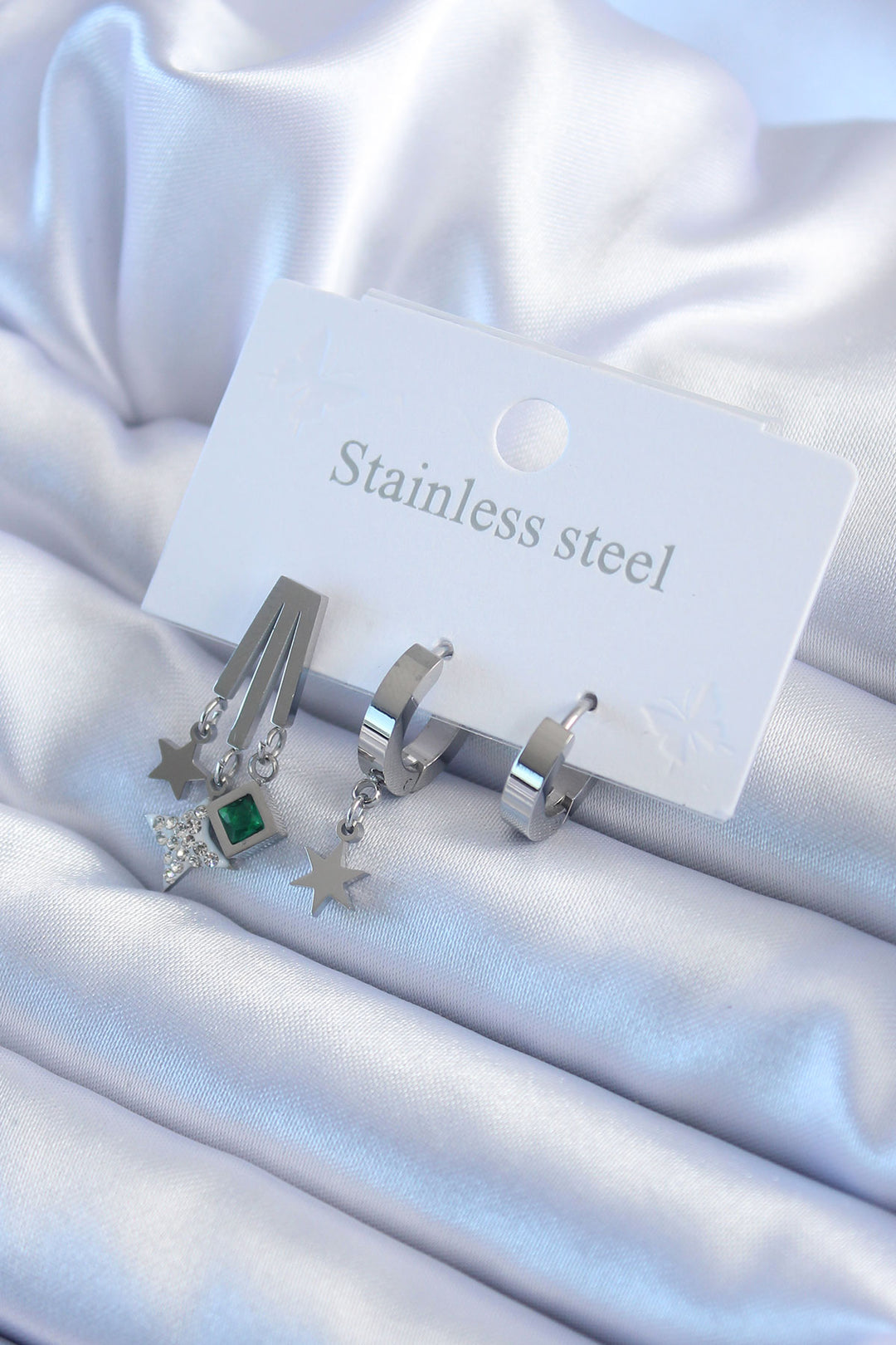 EBJ 316L Stainless Steel Silver Color Zircon Stone Star Model Star Detail Women's Earrings - Bayonne