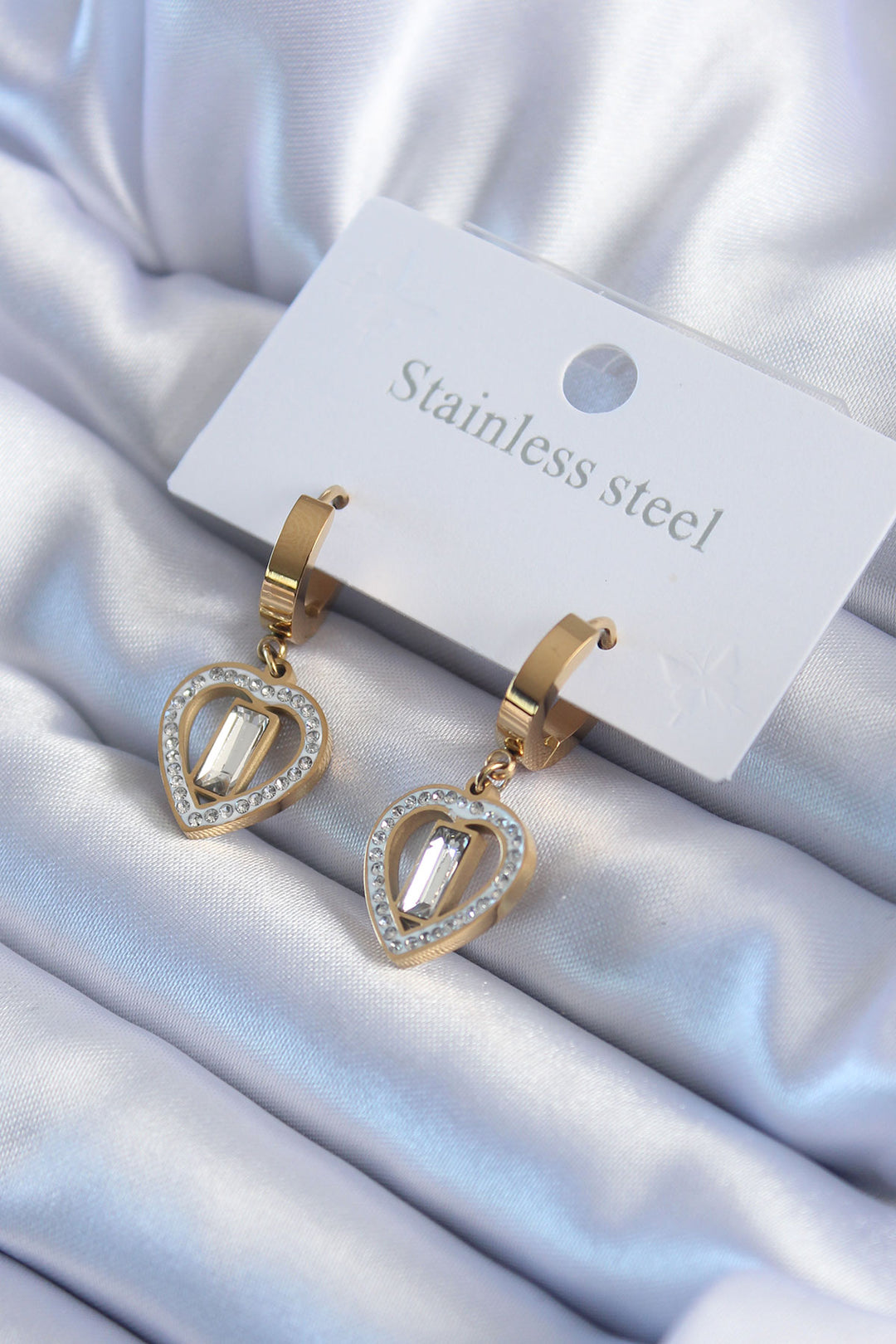 EBJ 316L Steel Gold Color Heart Shaped Zircon Stone Women's Earrings - Guasave