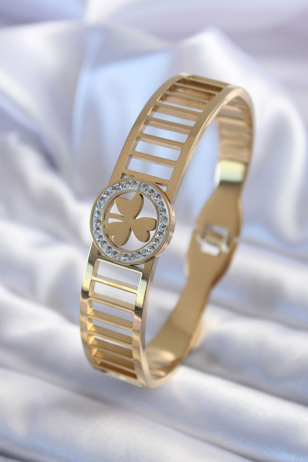 EBJ 316L Steel Gold Color Clover Model Women's Bracelet with Zircon Stone - Albufeira