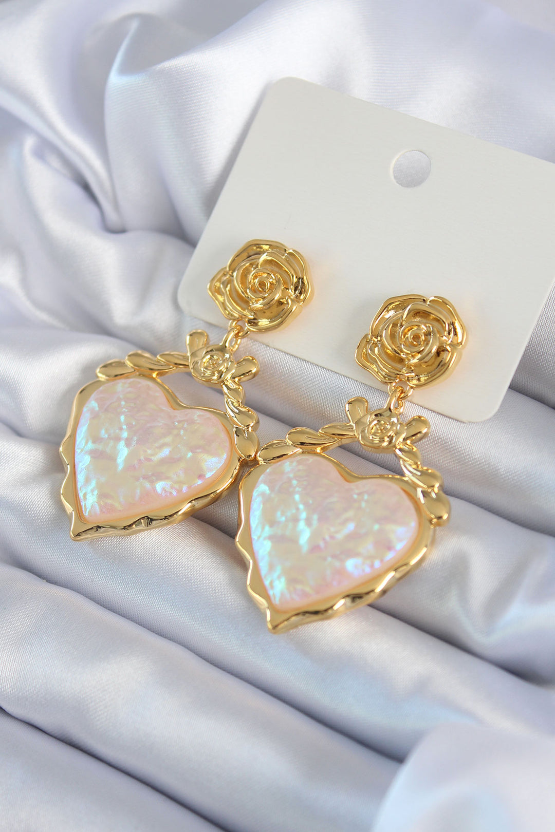 EBJ Gold Color Rose Dangle Heart Model Brass VIP Women's Earrings - Saint John