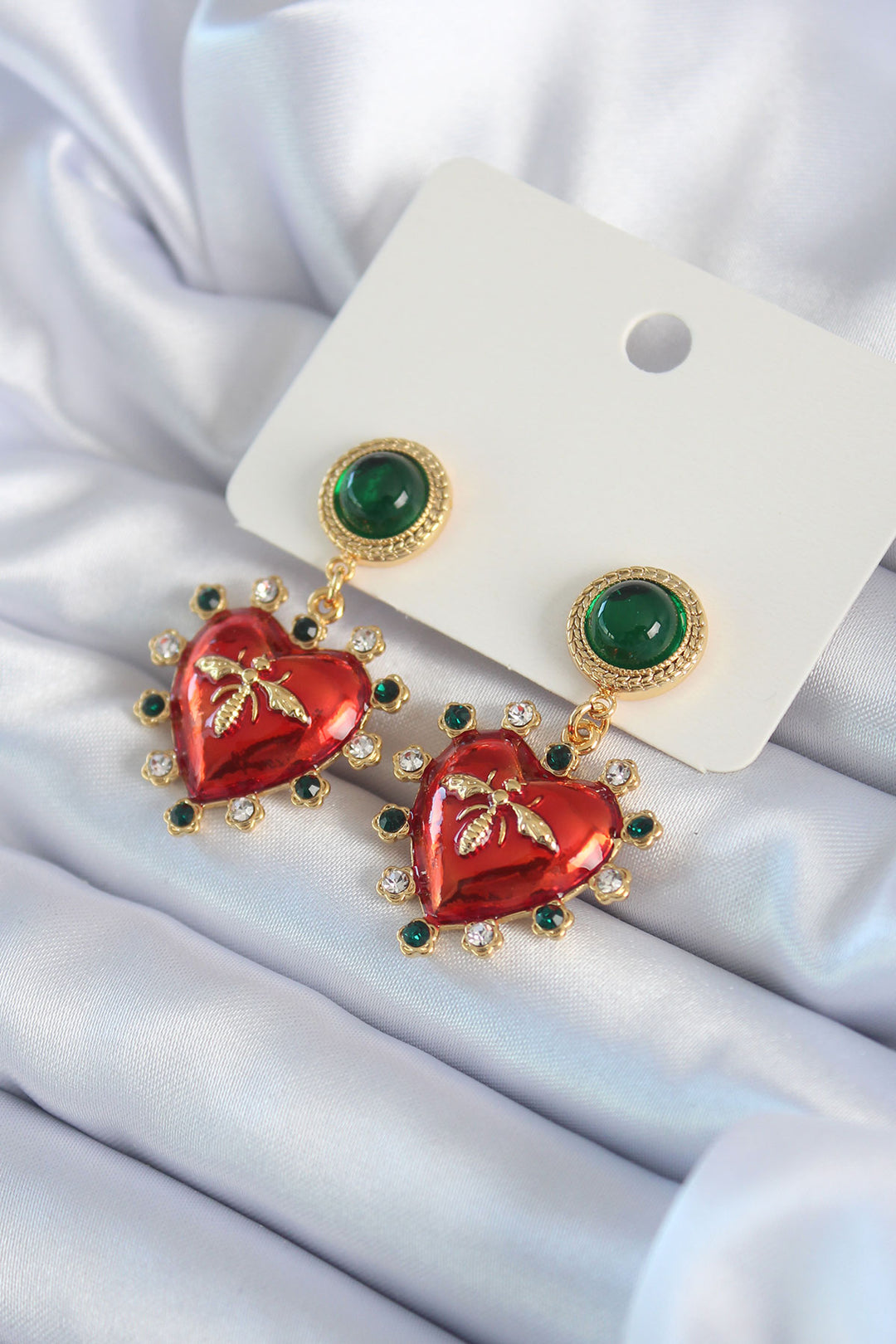 EBJ Gold Color Red Heart Model Zircon Stone Detail Brass VIP Women's Earrings - Mesquite