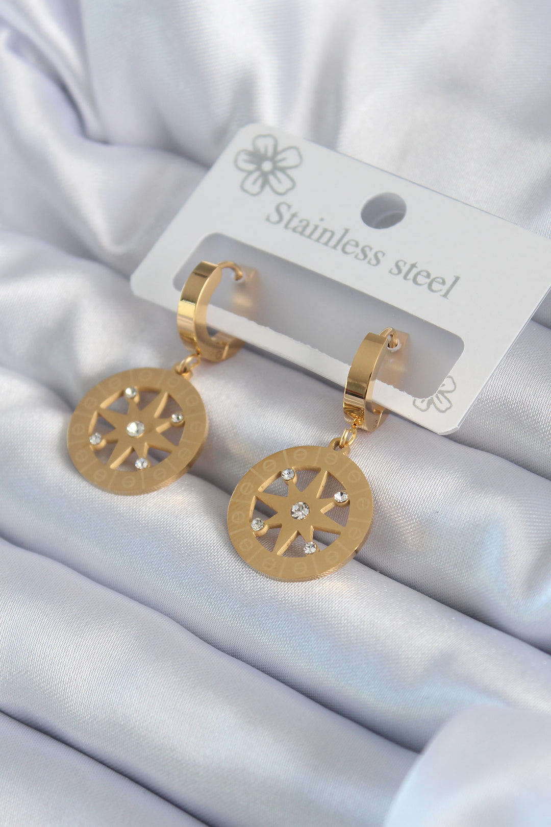 EBJ 316L Steel Gold Color North Star Model Processing Detail Zircon Stone Women's Earrings - Aix-en-Provence