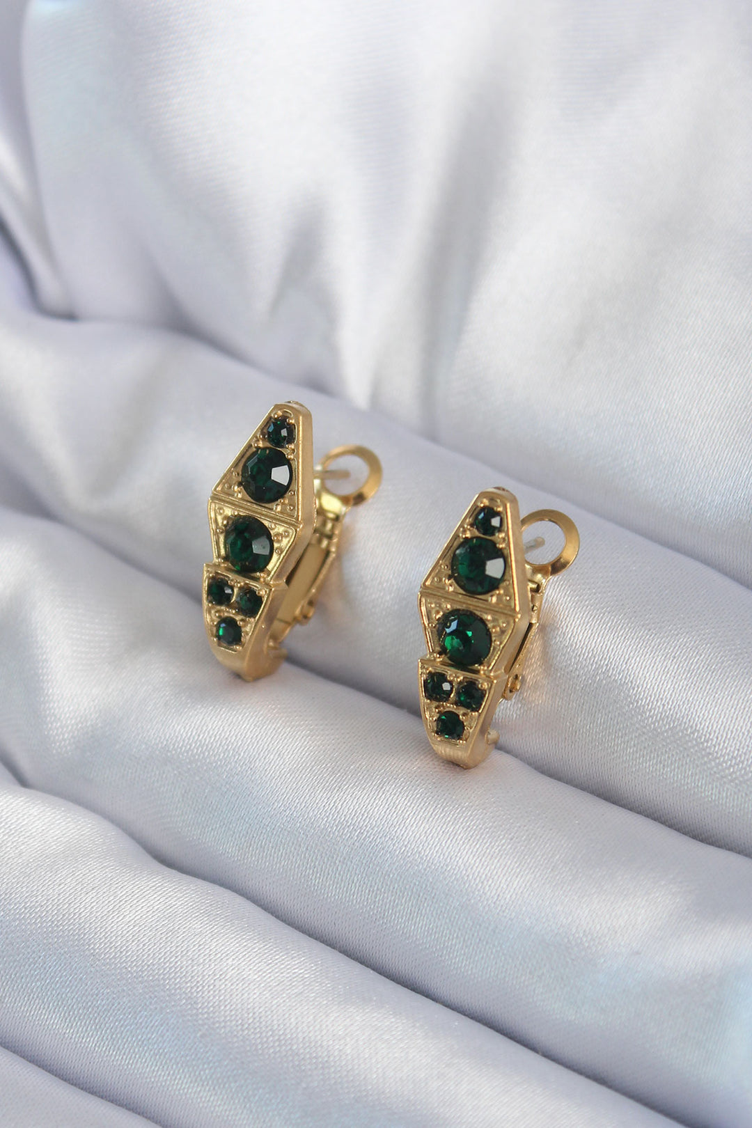 EBJ 316L Steel Gold Color Green Crystal Stone Detail Snake Model Women's Earring - Scafati
