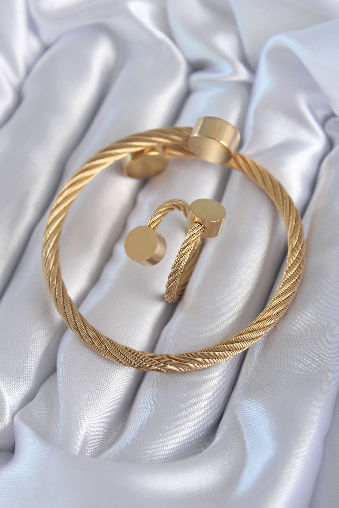 EBJ 316L Steel Gold Color Spiral Model Men's Bracelet Ring Combination - Hammond