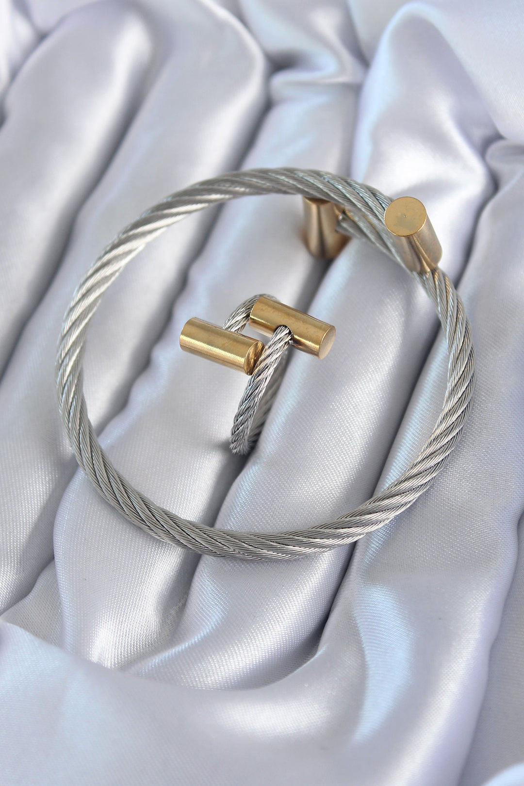 EBJ 316L Steel Silver Color Gold Detail Spiral Model Men's Bracelet Ring Combination - Capelle aan den IJssel