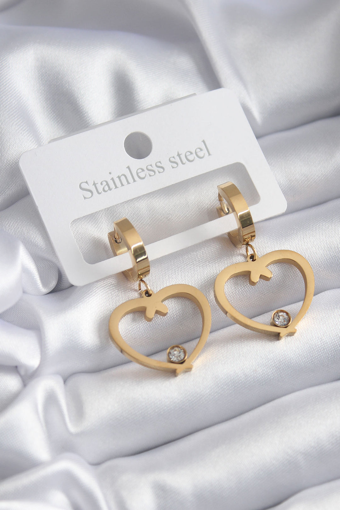 EBJ 316L Steel Gold Color Heart Model Zircon Stone Detail Women's Earring - Neuss