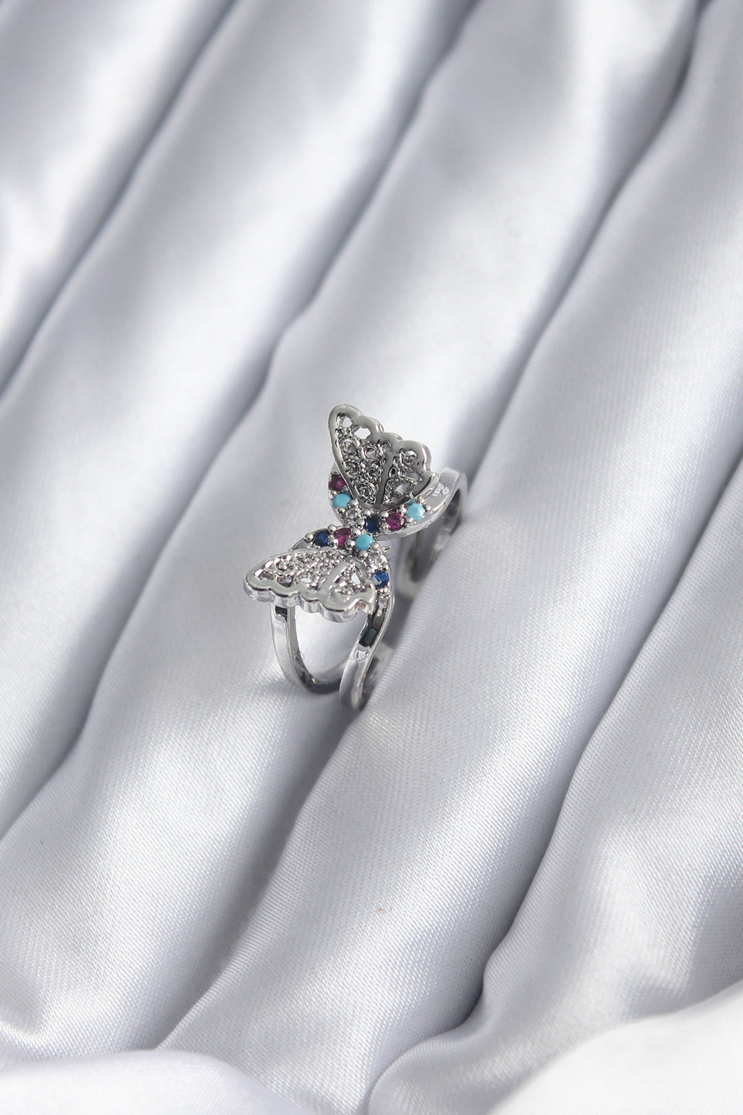 EBJ Silver Color Butterfly Design Zircon Stone Detail Women's Ring - Bobigny