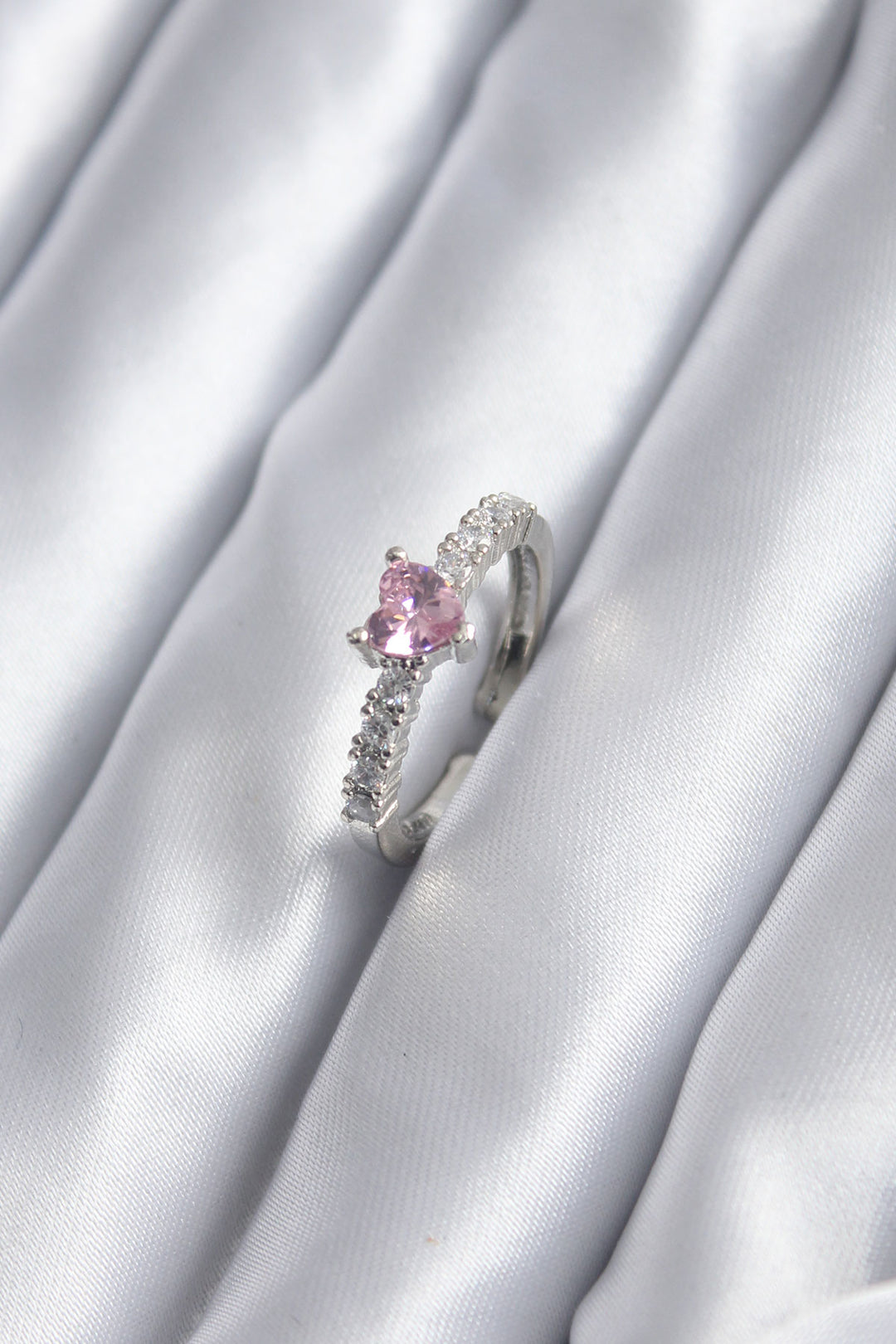 EBJ Silver Color Zircon Stone Pink Crystal Heart Model Women's Ring - Oxford
