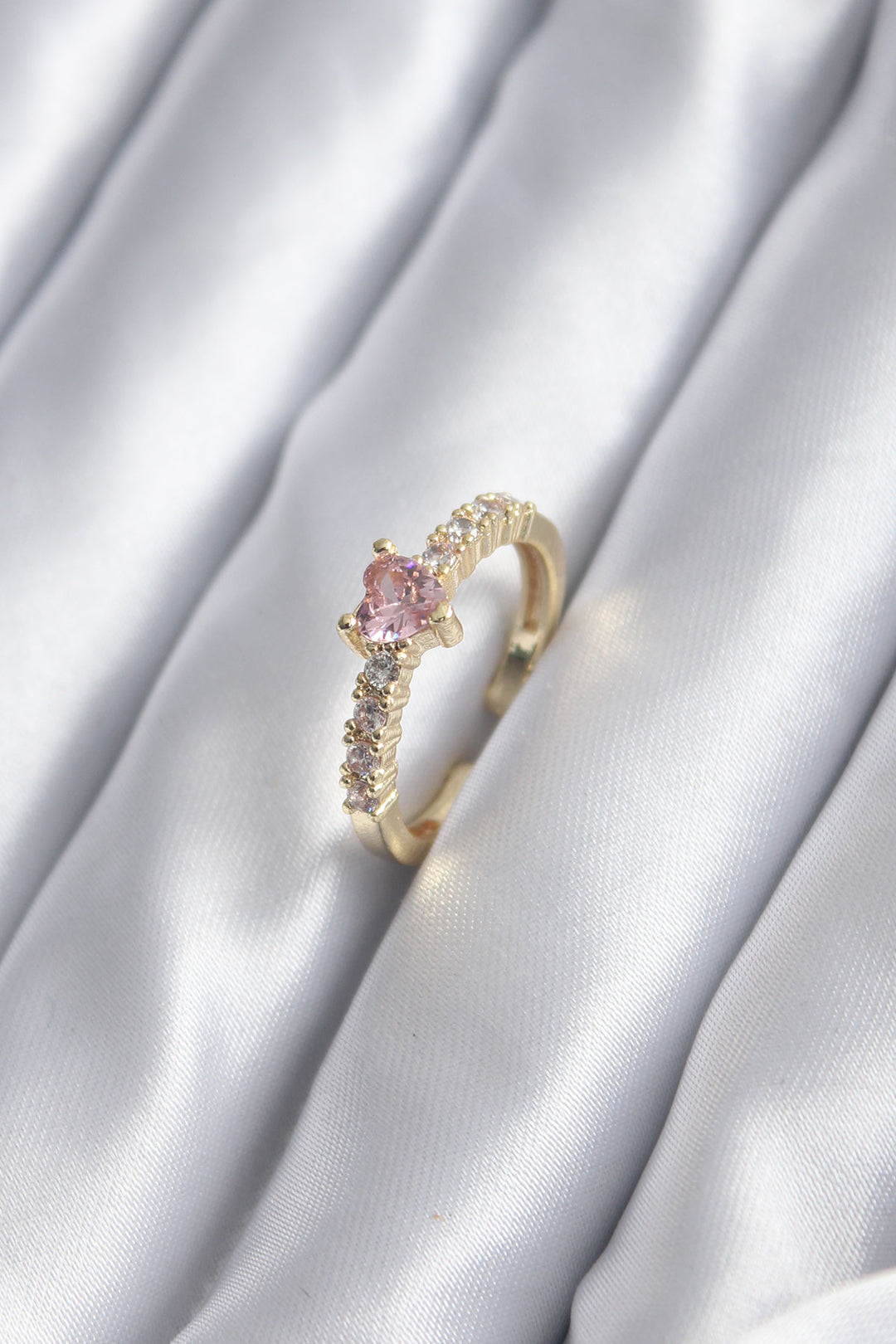 EBJ Pink Crystal Heart Model Women's Ring with Gold Color Zircon Stone - Surrey