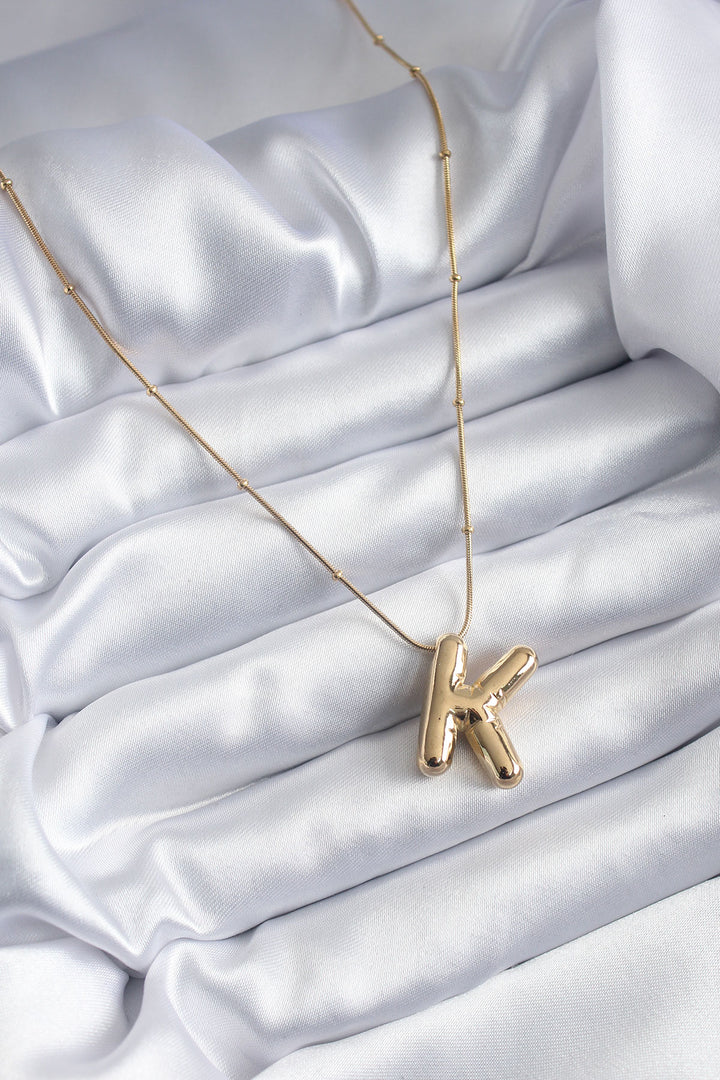 EBJ 316L Steel Gold Color Bubble "K" Letter Model Women's Necklace - Donostia
