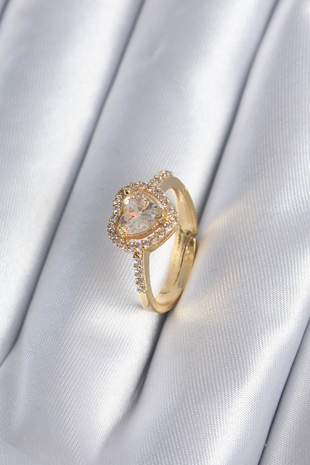 EBJ Rice Gold Color Zircon Stone Heart Charm Model Women's Ring - Waterloo